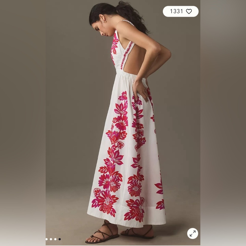 FARM Rio White Maxi Dress with Pink Floral Print NWT - Picture 2 of 12